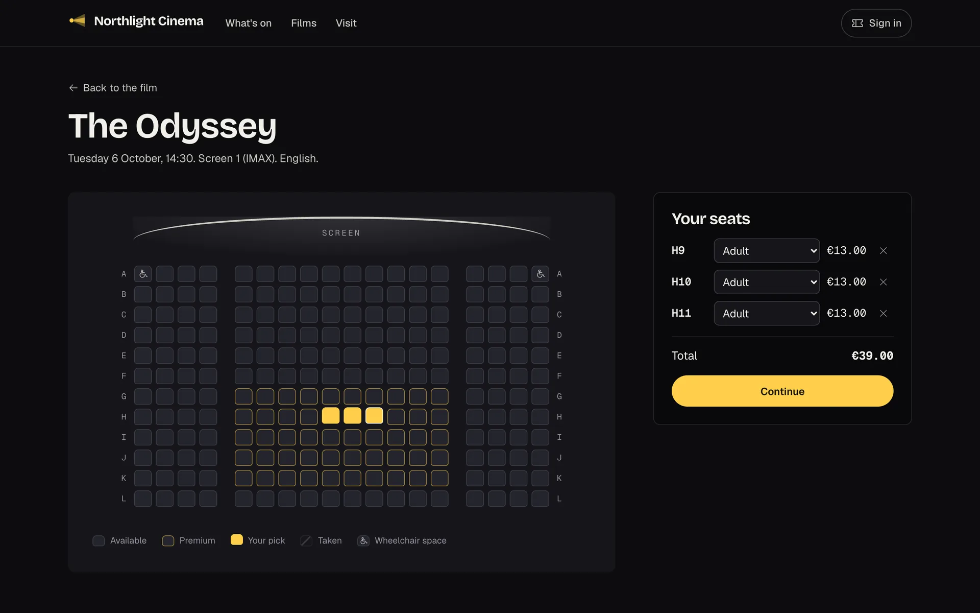 Cinema template, Booking